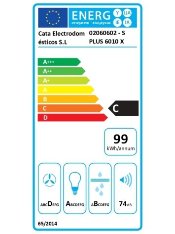 CATA Hood | S PLUS 6010 X | Wall mounted | Energy efficiency class C | Width 60 cm | 637 m³/h | Mechanical | LED | Inox 3 CATA Hood | S PLUS 6010 X | Wall mounted | Energy efficiency class C | Width 60 cm | 637 m³/h | Mechanical | LED | Inox 3