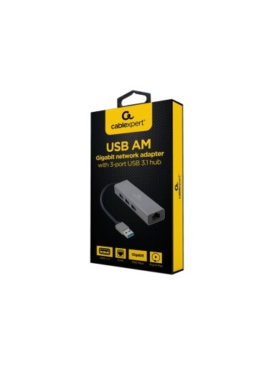 Cablexpert | USB AM Gigabit network adapter with 3-port USB 3.0 hub | A-AMU3-LAN-01 Cablexpert | USB AM Gigabit network adapter with 3-port USB 3.0 hub | A-AMU3-LAN-01