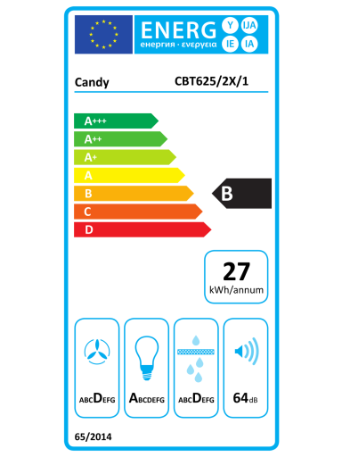 Candy Hood | CBT625/2X/1 | Telescopic | Energy efficiency class B | Width 60 cm | 332 m³/h | Mechanical | LED | Stainless steel Candy Hood | CBT625/2X/1 | Telescopic | Energy efficiency class B | Width 60 cm | 332 m³/h | Mechanical | LED | Stainless steel