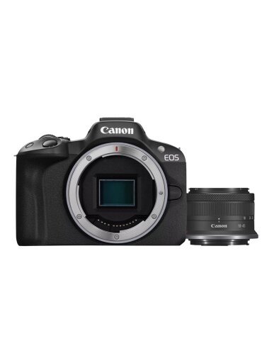 Canon | EOS R50 + RF-S 18-45mm F4.5-6.3 IS STM (SIP) | Megapixel 24.2 MP | Image stabilizer | ISO sensitivity (max) 32000 | Display diagonal 2.95 " | Wi-Fi | Video recording | Automatic, manual | CMOS | Black