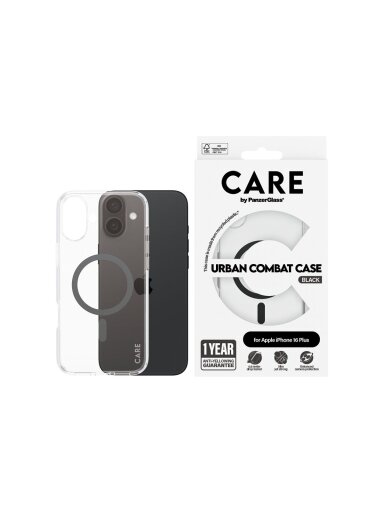 CARE by PanzerGlass Case Flagship | Back protection | Apple | iPhone 16 Plus | Recycled plastic | Transparent/Black | MagSafe