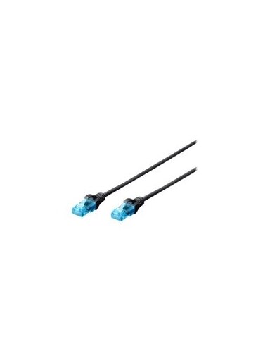 CAT 5e U-UTP | Patch cord | PVC AWG 26/7 | Boots with kink protection, strain relief and latch protection | Black | 1 m | Modular RJ45 (8/8) plug CAT 5e U-UTP | Patch cord | PVC AWG 26/7 | Boots with kink protection, strain relief and latch protection | Black | 1 m | Modular RJ45 (8/8) plug