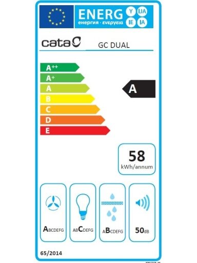 CATA | Hood | GC DUAL A 45 XGWH | Canopy | Energy efficiency class A | Width 45 cm | 820 m³/h | Touch control | LED | White glass CATA | Hood | GC DUAL A 45 XGWH | Canopy | Energy efficiency class A | Width 45 cm | 820 m³/h | Touch control | LED | White glass