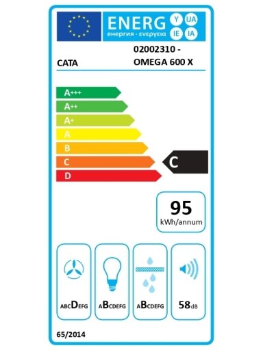 CATA Hood | OMEGA 600 X/M | Wall mounted | Energy efficiency class C | Width 60 cm | 645 m³/h | Mechanical control | LED | Stainless steel CATA Hood | OMEGA 600 X/M | Wall mounted | Energy efficiency class C | Width 60 cm | 645 m³/h | Mechanical control | LED | Stainless steel