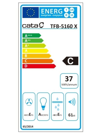 CATA | Hood | TFB-5160 X | Telescopic | Energy efficiency class C | Width 59.5 cm | 300 m³/h | Mechanical | CSLED | Stainless steel 2