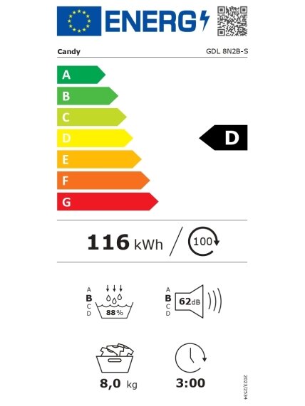 Candy | Dryer Machine | GDL 8N2B-S | Energy efficiency class D | Front loading | 8 kg | Heat pump | LED | Depth 59 cm | White 5 Candy | Dryer Machine | GDL 8N2B-S | Energy efficiency class D | Front loading | 8 kg | Heat pump | LED | Depth 59 cm | White 5