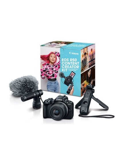 Canon EOS | R50 V Mirrorless Camera Content Creator Kit | Megapixel 24.2 MP | Image stabilizer | ISO sensitivity (max) 32000 | Wi-Fi | Video recording | Automatic, manual | APS-C | Black