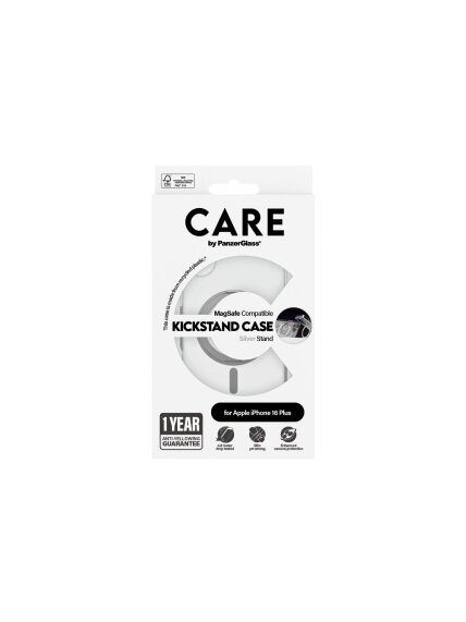 CARE by PanzerGlass Case Feature | Back protection | Apple | iPhone 16 Plus | Recycled plastic | Silver | Kickstand & MagSafe 3 CARE by PanzerGlass Case Feature | Back protection | Apple | iPhone 16 Plus | Recycled plastic | Silver | Kickstand & MagSafe 3