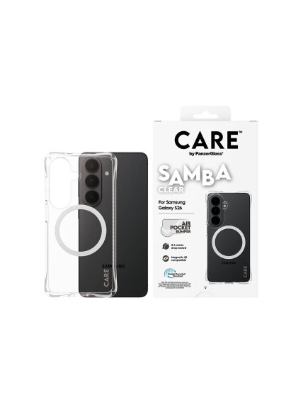 CARE by PanzerGlass Samba Case Transparent w. White Qi Samsung New Galaxy S26 | PanzerGlass CARE by PanzerGlass Samba Case Transparent w. White Qi Samsung New Galaxy S26 | PanzerGlass