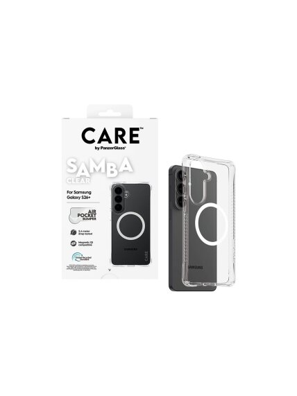 CARE by PanzerGlass Samba Case Transparent w. White Qi Samsung New Galaxy S26 Plus | PanzerGlass 4 CARE by PanzerGlass Samba Case Transparent w. White Qi Samsung New Galaxy S26 Plus | PanzerGlass 4