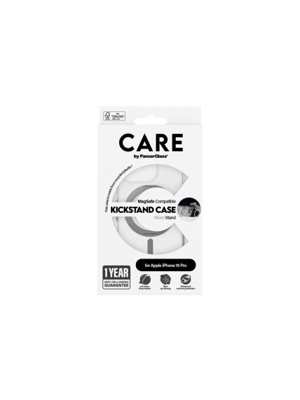 CARE Feature Case | Back cover | Apple | iPhone 16 PRO | Recycled plastic | Silver | Kickstand & MagSafe 2