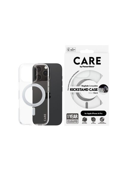 CARE Feature Case | Back cover | Apple | iPhone 16 PRO | Recycled plastic | Silver | Kickstand & MagSafe 3