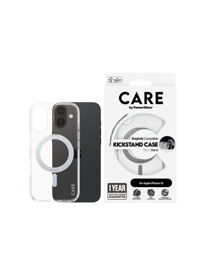 CARE Feature Case | Back cover | Apple | iPhone 16 | Recycled plastic | Silver | Kickstand & MagSafe 2