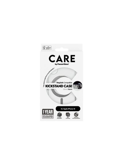 CARE Feature Case | Back cover | Apple | iPhone 16 | Recycled plastic | Silver | Kickstand & MagSafe 3