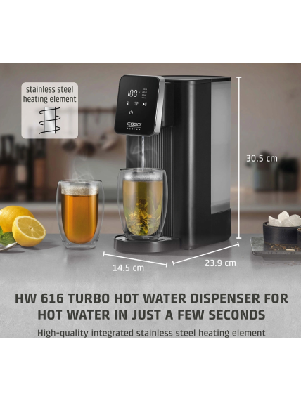 Caso Turbo Hot Water Dispenser | HW 616 | Water Dispenser | 2600 W | 2.5 L | Plastic/Stainless Steel | Black/Stainless Steel 1 Caso Turbo Hot Water Dispenser | HW 616 | Water Dispenser | 2600 W | 2.5 L | Plastic/Stainless Steel | Black/Stainless Steel 1
