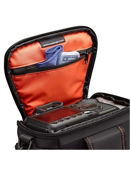 Case Logic | DCB-306 SLR Camera Bag | Black | * Designed to fit an SLR camera with standard zoom lens attached * Internal zippered pocket stores memory cards, filter or lens cloth * Side zippered pockets store an extra battery, cables, lens cap, or small  9