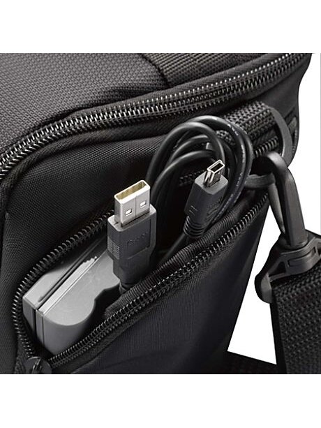 Case Logic | DCB-306 SLR Camera Bag | Black | * Designed to fit an SLR camera with standard zoom lens attached * Internal zippered pocket stores memory cards, filter or lens cloth * Side zippered pockets store an extra battery, cables, lens cap, or small  3