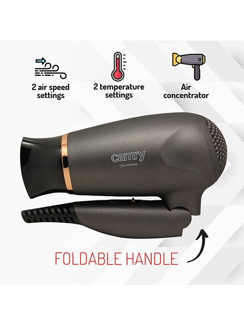 Camry | Hair Dryer | CR 2261 | 1400 W | Number of temperature settings 2 | Metallic Grey/Gold 5