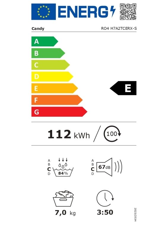 Candy | Dryer Machine | RO4 H7A2TCERX-S | Energy efficiency class E | Front loading | 7 kg | TFT | Depth 46.5 cm | Wi-Fi | Grey 3