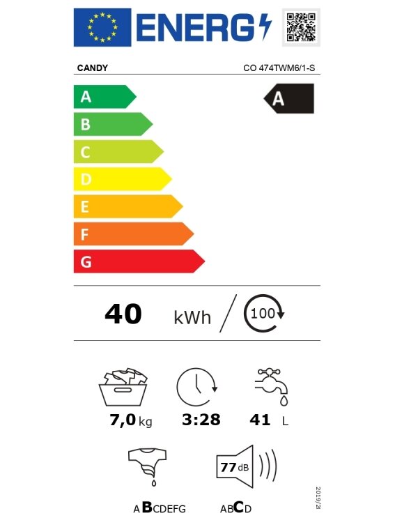 Candy | Washing Machine | CO 474TWM6/1-S | Energy efficiency class A | Front loading | Washing capacity 7 kg | 1400 RPM | Depth 49 cm | Width 60 cm | Digital | Wi-Fi | White 10