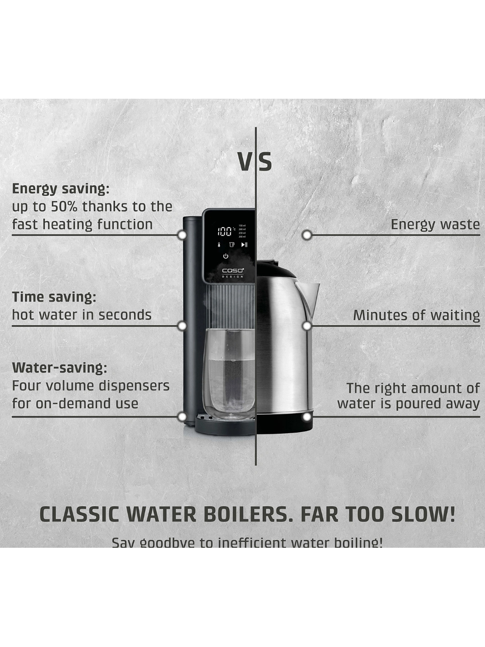 Caso Turbo Hot Water Dispenser | HW 616 | Water Dispenser | 2600 W | 2.5 L | Plastic/Stainless Steel | Black/Stainless Steel 6