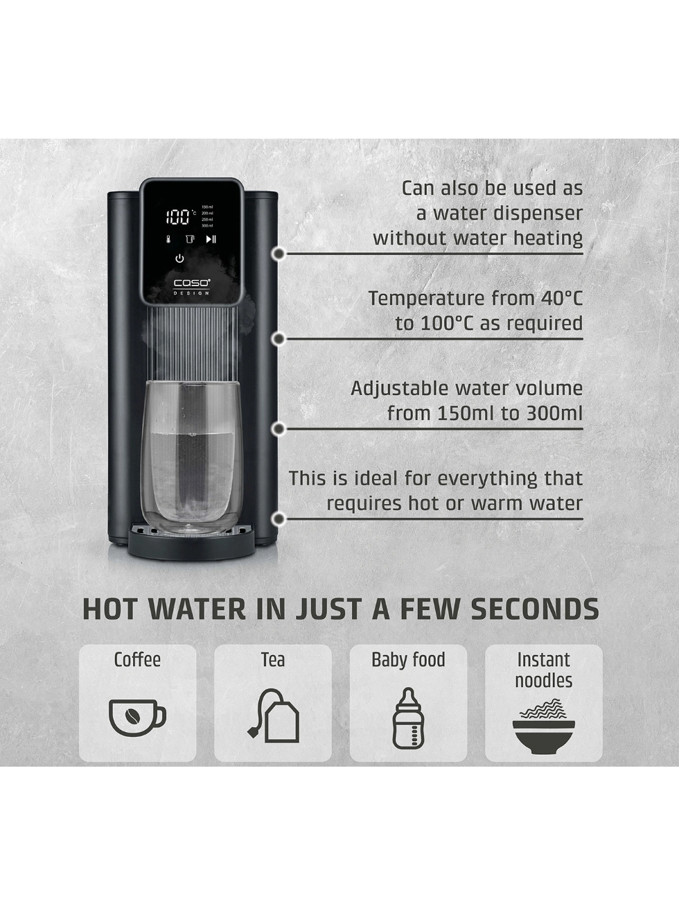 Caso Turbo Hot Water Dispenser | HW 616 | Water Dispenser | 2600 W | 2.5 L | Plastic/Stainless Steel | Black/Stainless Steel 3