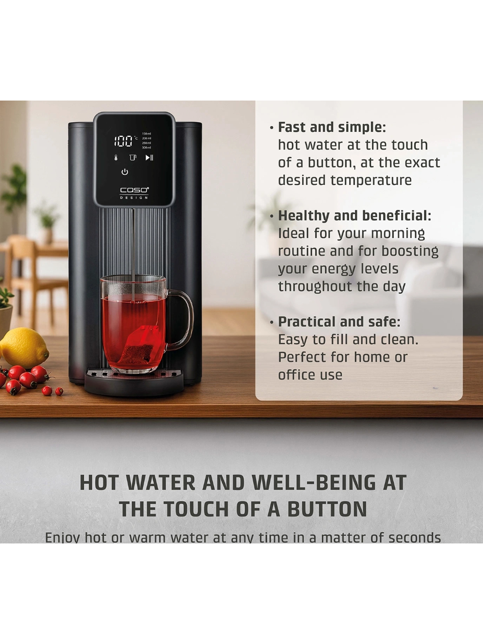 Caso Turbo Hot Water Dispenser | HW 616 | Water Dispenser | 2600 W | 2.5 L | Plastic/Stainless Steel | Black/Stainless Steel 2 Caso Turbo Hot Water Dispenser | HW 616 | Water Dispenser | 2600 W | 2.5 L | Plastic/Stainless Steel | Black/Stainless Steel 2