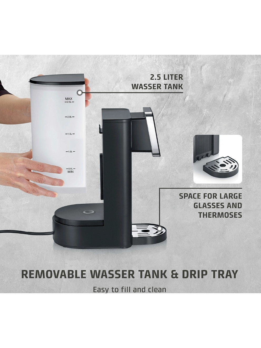 Caso Turbo Hot Water Dispenser | HW 616 | Water Dispenser | 2600 W | 2.5 L | Plastic/Stainless Steel | Black/Stainless Steel 7