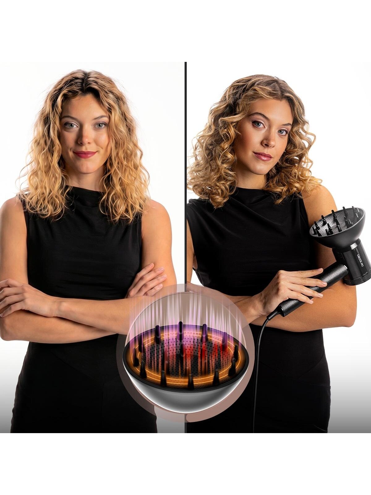 Cecotec Hair Dryer | DryGlam Waves i-Sensor Pro | 1600 W | Number of temperature settings 4 | Ionic function | Black | Diffuser nozzle 3