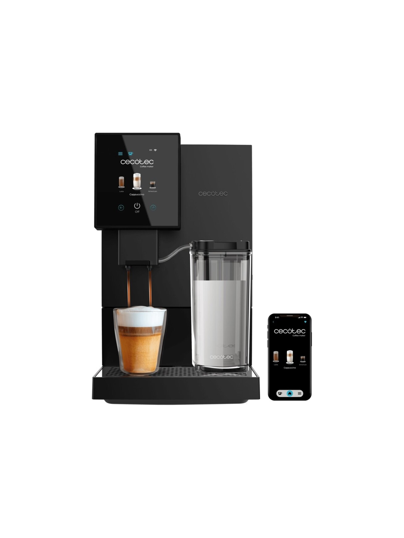 Cecotec Coffee Maker | Cremmaet Compactccino Connected | Pump pressure 19 bar | Built-in milk frother | Super-automatic | Black