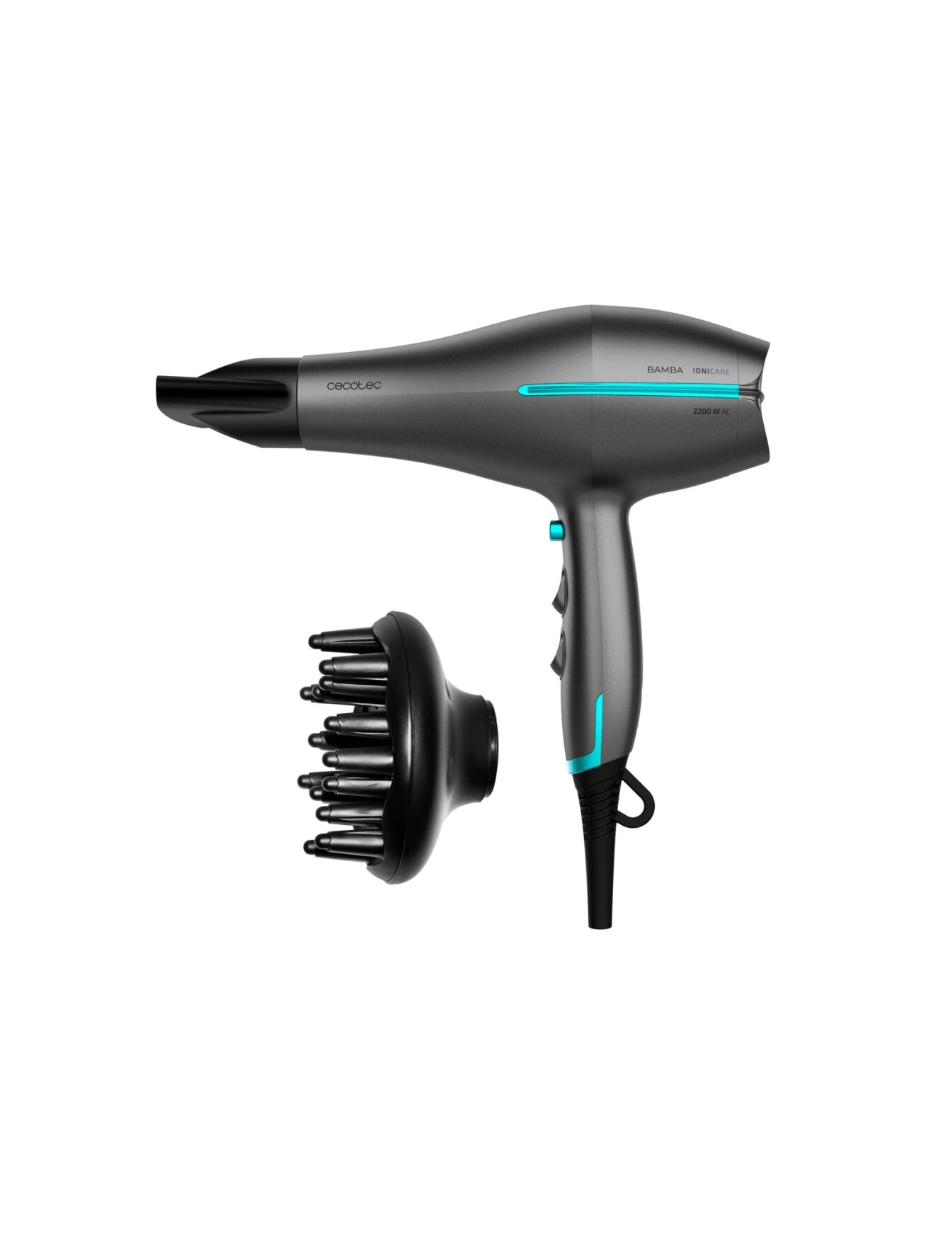 Cecotec Hair dryer | IoniCare 5300 Maxi Aura Black | 2200 W | Number of temperature settings 3 | Ionic function | Black/Grey | Diffuser nozzle