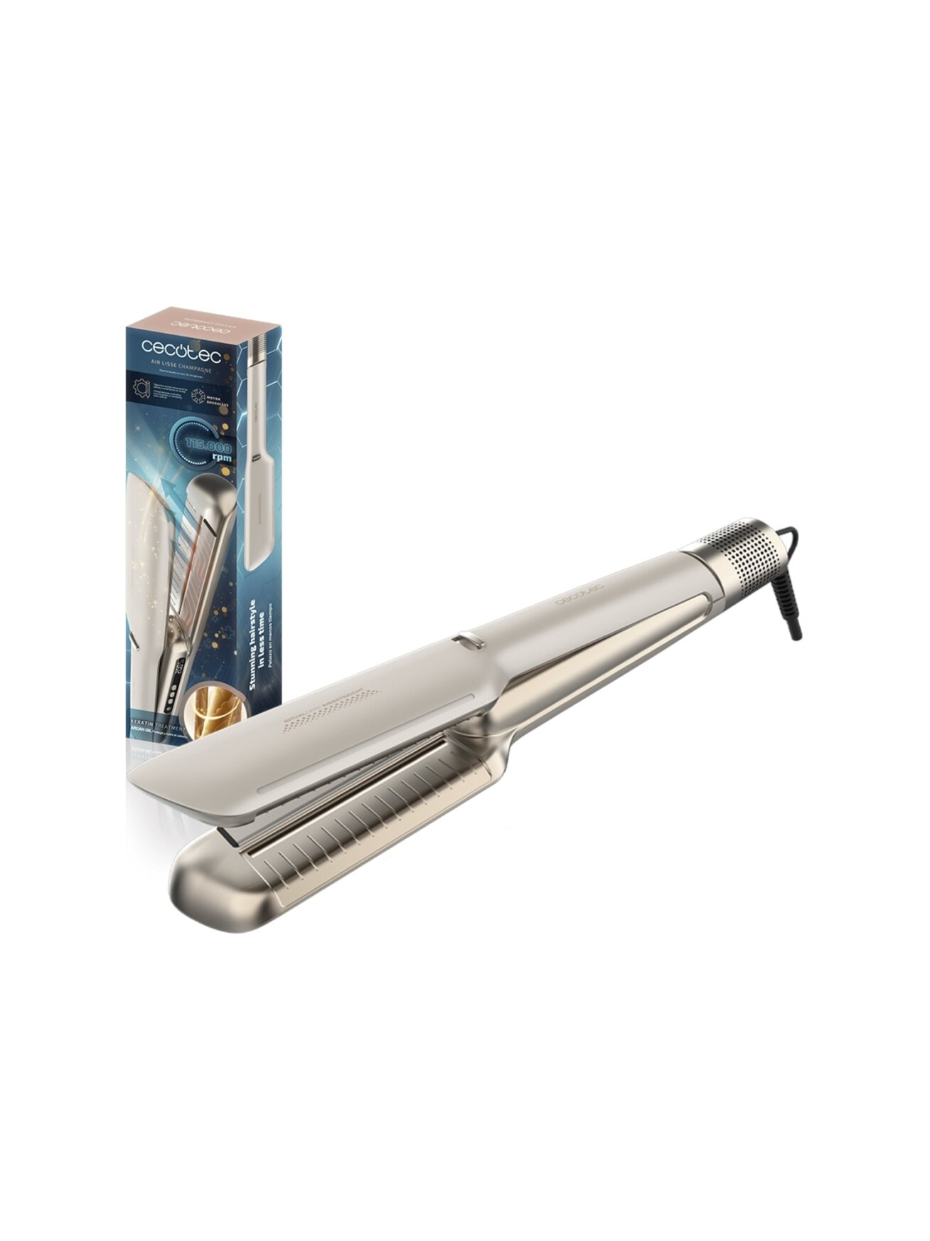 Cecotec Hair Straightener | Air Lisse Champagne | Ceramic heating system | Ionic function | Temperature (max) 230 °C | Temperature (min) 100 °C | Number of heating levels 3 | 1600 W | Champagne
