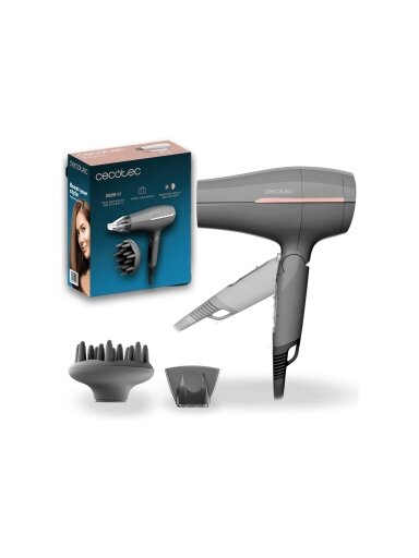 Cecotec Hair dryer | IoniCare Power&Go Heaven | 2000 W | Number of temperature settings 2 | Ionic function | Diffuser nozzle | Grey