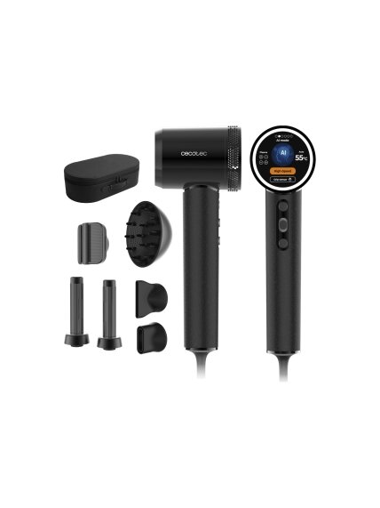 Cecotec Hair Dryer | DryGlam Waves i-Sensor Pro | 1600 W | Number of temperature settings 4 | Ionic function | Black | Diffuser nozzle Cecotec Hair Dryer | DryGlam Waves i-Sensor Pro | 1600 W | Number of temperature settings 4 | Ionic function | Black | Diffuser nozzle