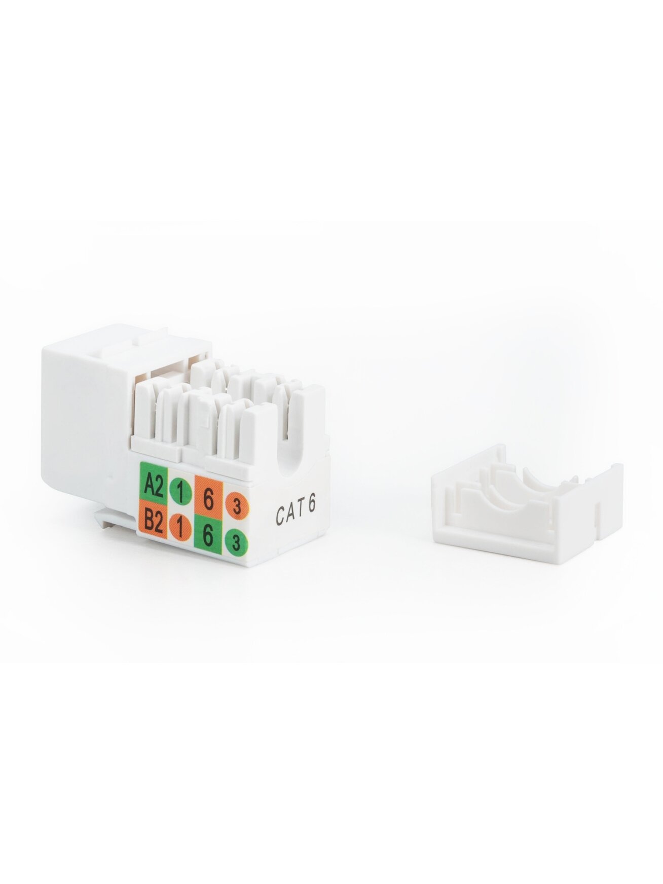 Class E CAT 6 Keystone Jack | DN-93601 | Unshielded RJ45 to LSA | Cable installation via LSA strips, color coded according to EIA/TIA 568 A & B; The Cat 6 keystone module supports transmission speeds of up to 1 GBit/s & 250 MHz in connection with cat 6 or 3 Class E CAT 6 Keystone Jack | DN-93601 | Unshielded RJ45 to LSA | Cable installation via LSA strips, color coded according to EIA/TIA 568 A & B; The Cat 6 keystone module supports transmission speeds of up to 1 GBit/s & 250 MHz in connection with cat 6 or 3