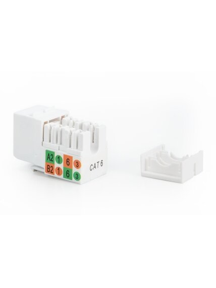 Class E CAT 6 Keystone Jack | DN-93601 | Unshielded RJ45 to LSA | Cable installation via LSA strips, color coded according to EIA/TIA 568 A & B; The Cat 6 keystone module supports transmission speeds of up to 1 GBit/s & 250 MHz in connection with cat 6 or 3 Class E CAT 6 Keystone Jack | DN-93601 | Unshielded RJ45 to LSA | Cable installation via LSA strips, color coded according to EIA/TIA 568 A & B; The Cat 6 keystone module supports transmission speeds of up to 1 GBit/s & 250 MHz in connection with cat 6 or 3