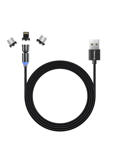 ColorWay Cable 3in1 (Lightning+MicroUSB+Type-C) Magnetic Rotation 540° 2.4А, 1m | CW-CBUU037-BK ColorWay Cable 3in1 (Lightning+MicroUSB+Type-C) Magnetic Rotation 540° 2.4А, 1m | CW-CBUU037-BK