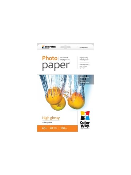 ColorWay Photo Paper, 20 sheets | High Glossy | 180 g/m² | A3+ ColorWay Photo Paper, 20 sheets | High Glossy | 180 g/m² | A3+