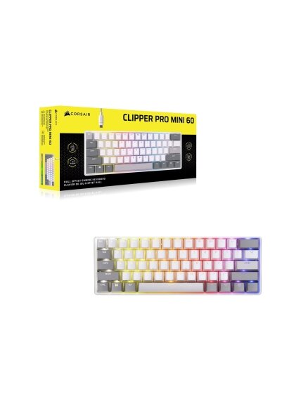 CORSAIR CLIPPER PRO MINI 60 Hall Effect Gaming Keyboard, Backlit RGB LED, CORSAIR MGX Core, White , PBT DS Keycaps CORSAIR CLIPPER PRO MINI 60 Hall Effect Gaming Keyboard, Backlit RGB LED, CORSAIR MGX Core, White , PBT DS Keycaps