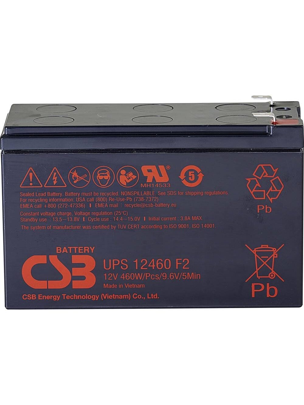CSB Battery Battery 12V, 9Ah, AGM | UPS12460F2 | 460 W CSB Battery Battery 12V, 9Ah, AGM | UPS12460F2 | 460 W