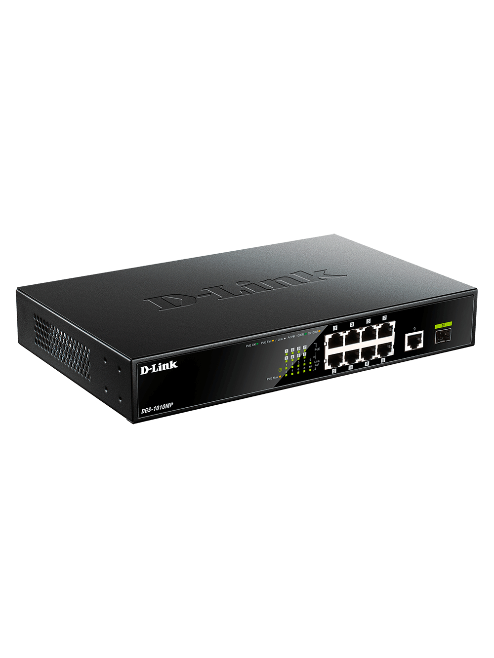 D-Link | 10 Gigabit port Switch with PoE | DGS-1010MP | Unmanaged | Desktop / Rackmount | Gigabit Ethernet (copper) ports quantity 1 | SFP ports quantity 1 | Power over Ethernet (PoE) ports quantity 8 1