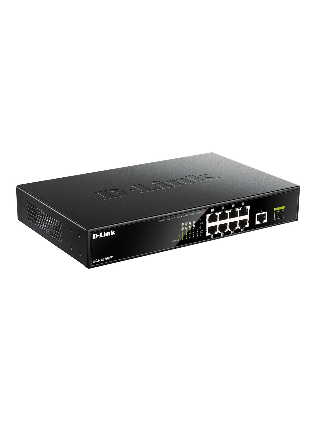 D-Link | 10 Gigabit port Switch with PoE | DGS-1010MP | Unmanaged | Desktop / Rackmount | Gigabit Ethernet (copper) ports quantity 1 | SFP ports quantity 1 | Power over Ethernet (PoE) ports quantity 8 D-Link | 10 Gigabit port Switch with PoE | DGS-1010MP | Unmanaged | Desktop / Rackmount | Gigabit Ethernet (copper) ports quantity 1 | SFP ports quantity 1 | Power over Ethernet (PoE) ports quantity 8