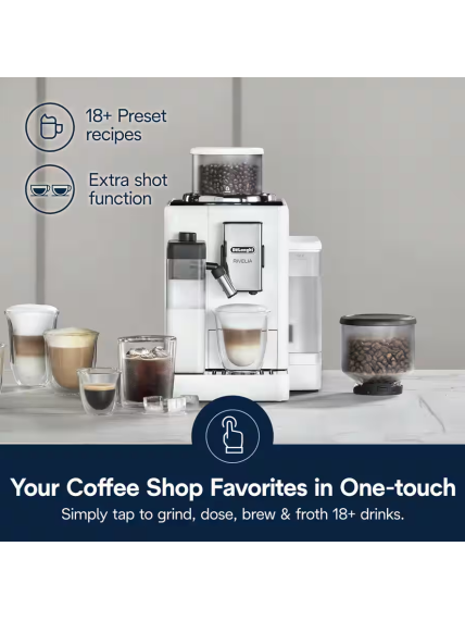 Delonghi | Coffee maker | Rivelia EXAM440.55.W | Pump pressure 19 bar | Built-in milk frother | Fully Automatic | 1450 W | Arctic White 2 Delonghi | Coffee maker | Rivelia EXAM440.55.W | Pump pressure 19 bar | Built-in milk frother | Fully Automatic | 1450 W | Arctic White 2