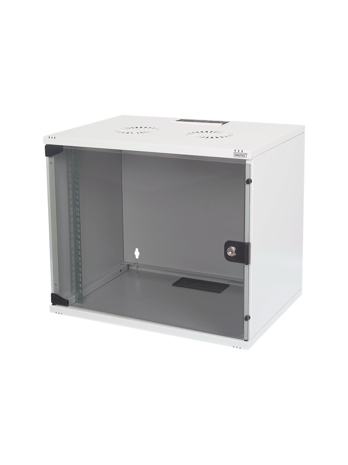 Digitus | 7U wall mounting cabinet | DN-19 07U-S-1 | Safety class rating IP20. Lockable safety-glass door. 200° door opening angle. Front door: Glass door, single opening. Unmounted 370x540x400 mm | Grey