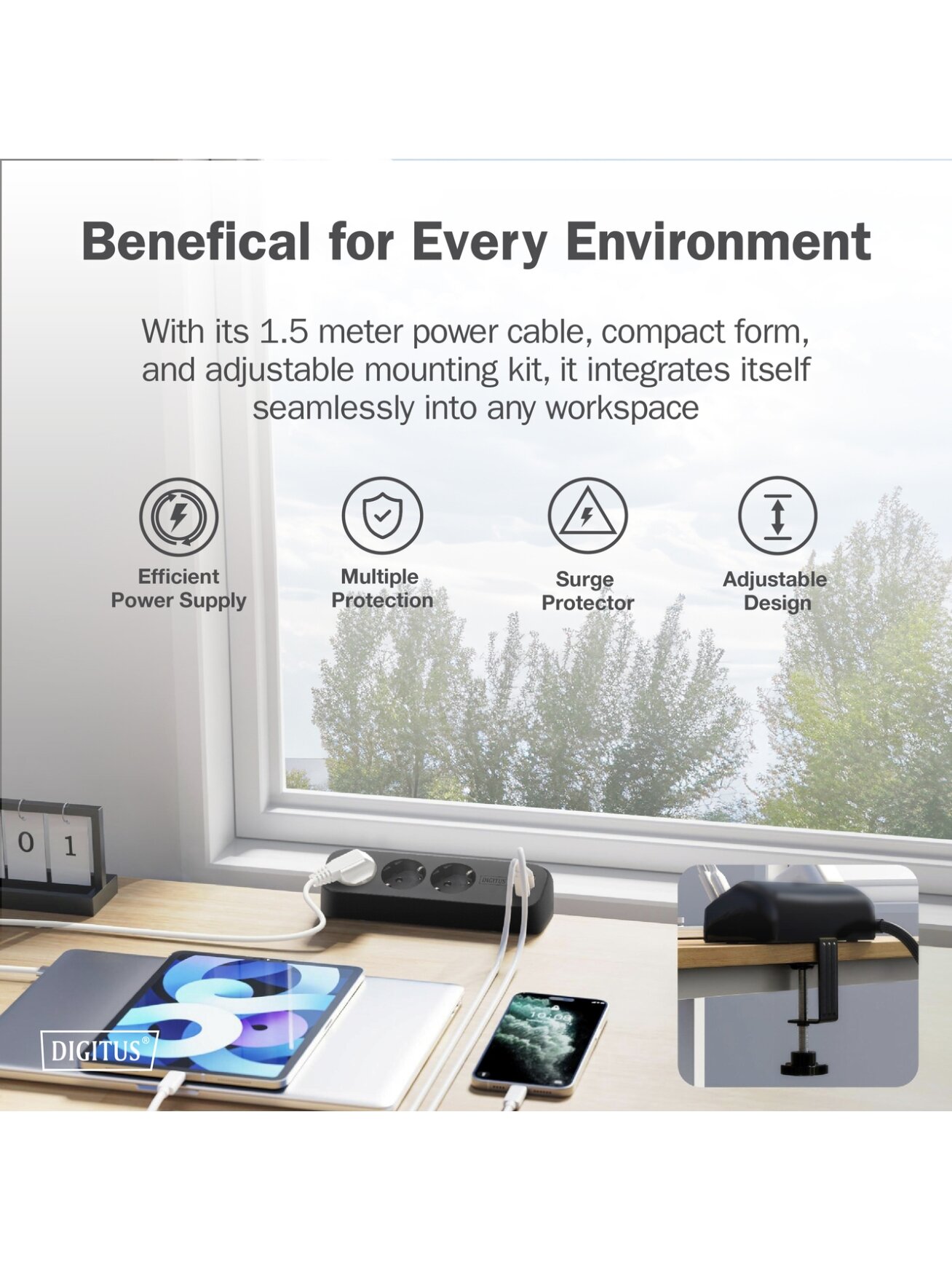 Digitus 3-way office socket strip with 2x USB-A and 1x USB-C connections | DA-70625 10 Digitus 3-way office socket strip with 2x USB-A and 1x USB-C connections | DA-70625 10