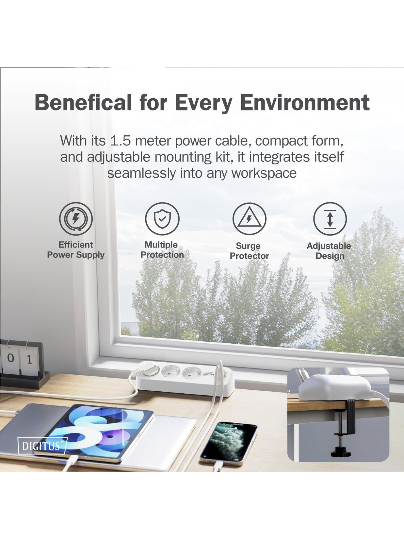 Digitus 3-way office socket strip with 2x USB-A and 1x USB-C connections | DA-70626 8 Digitus 3-way office socket strip with 2x USB-A and 1x USB-C connections | DA-70626 8