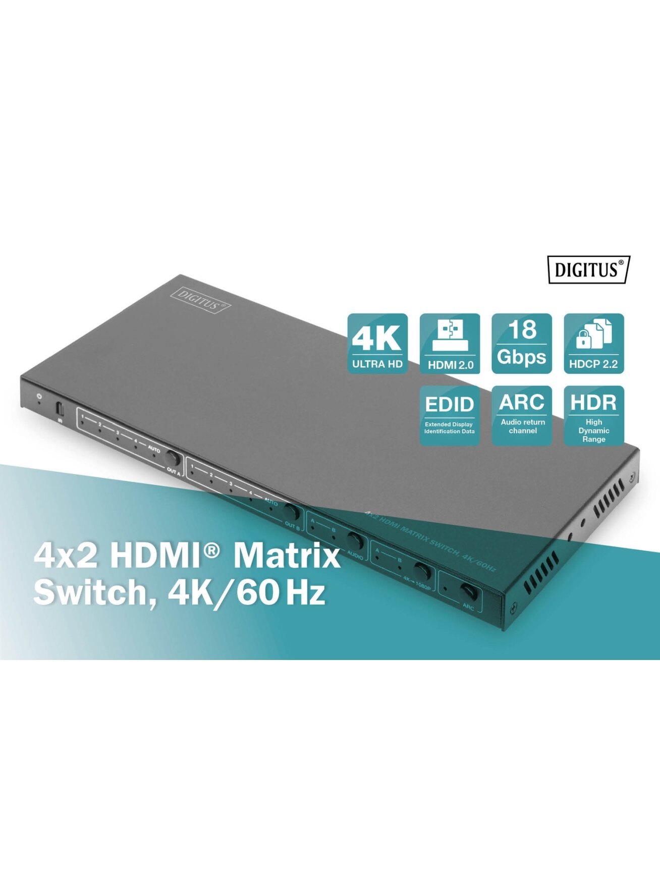Digitus | 4x2 HDMI Matrix Switch, 4K/60Hz | DS-55509 5