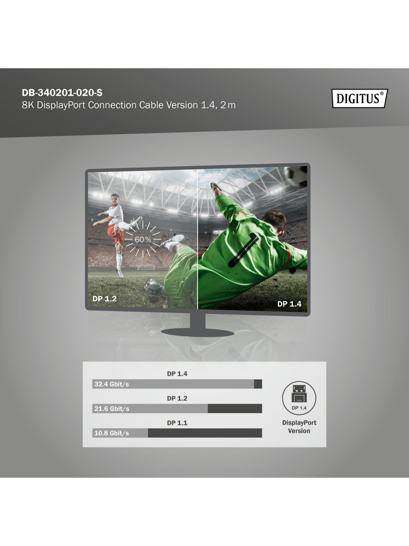 Digitus | 8K DisplayPort Connection Cable Version 1.4 | DB-340201-020-S | DisplayPort to DisplayPort 5 Digitus | 8K DisplayPort Connection Cable Version 1.4 | DB-340201-020-S | DisplayPort to DisplayPort 5