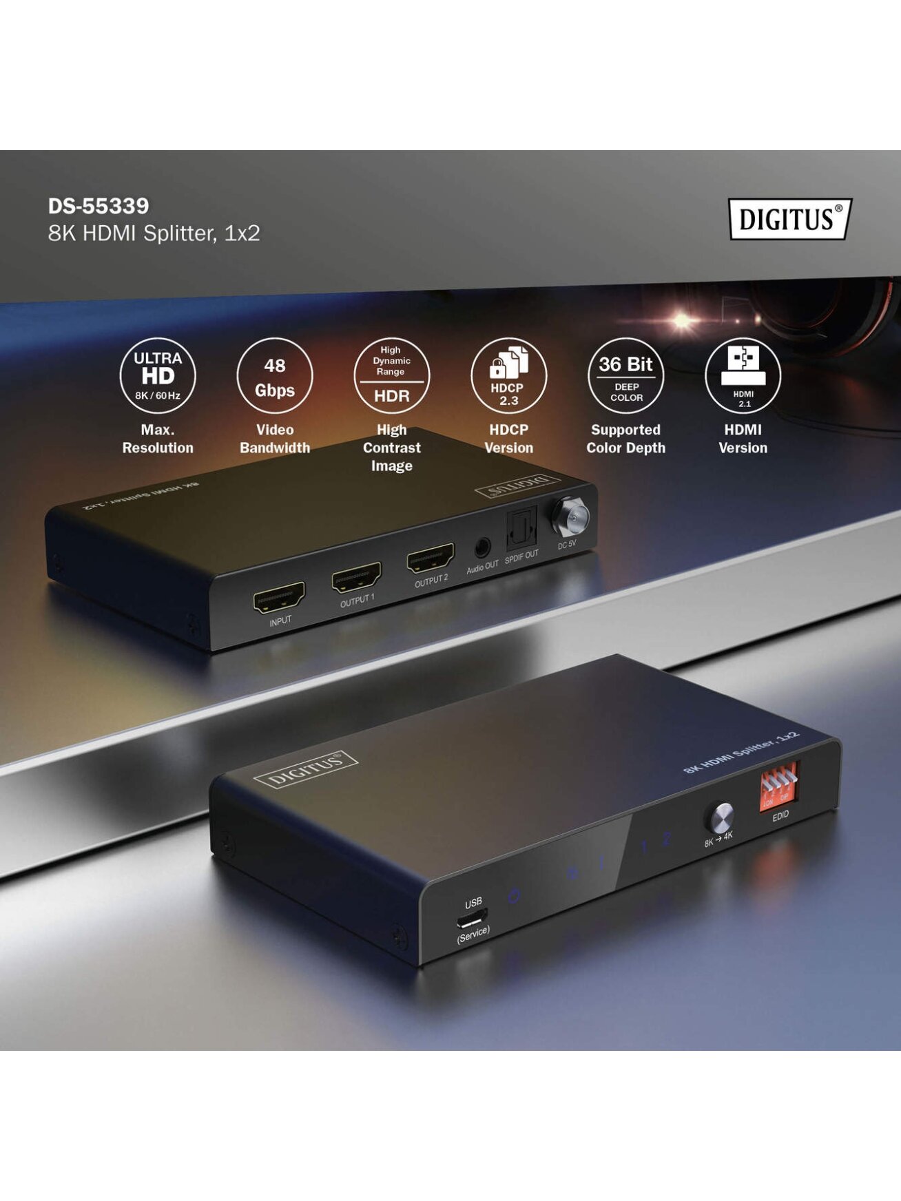 Digitus 8K HDMI Splitter, 1x2 | DS-55339 | Black 4 Digitus 8K HDMI Splitter, 1x2 | DS-55339 | Black 4