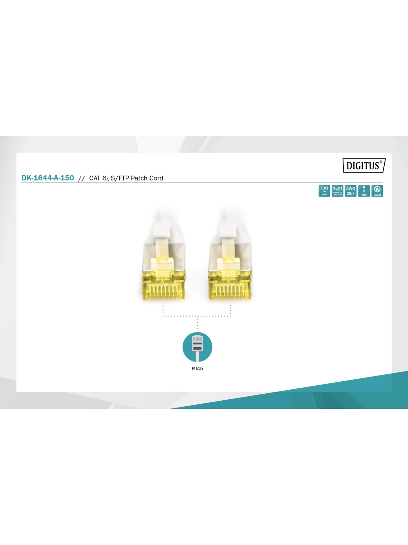 Digitus CAT 6A S/FTP | Patch cord | Length 15 m | Grey 1 Digitus CAT 6A S/FTP | Patch cord | Length 15 m | Grey 1